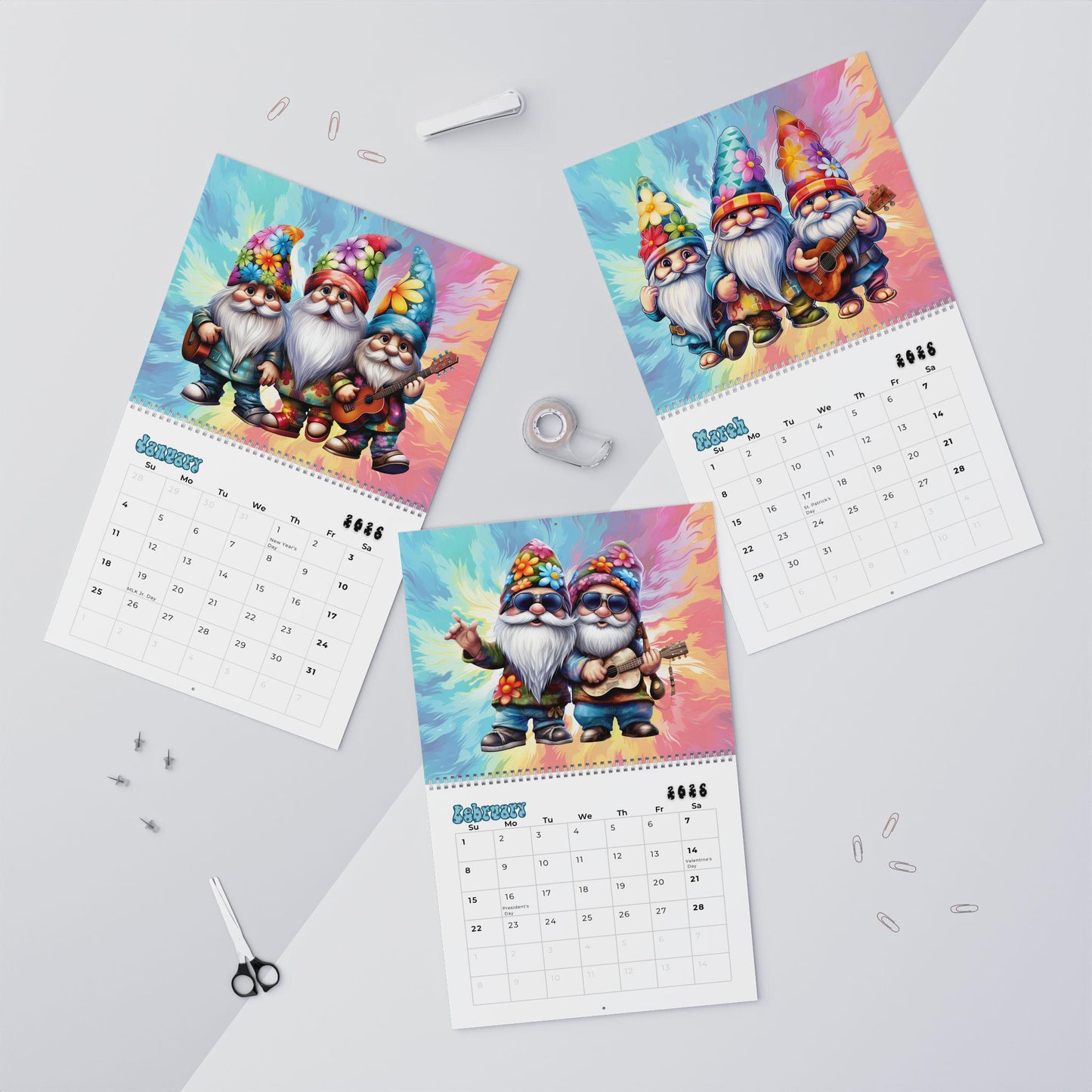 2026 Hippie Gnome Wall Calendar: Boho Art Gift for Gardeners