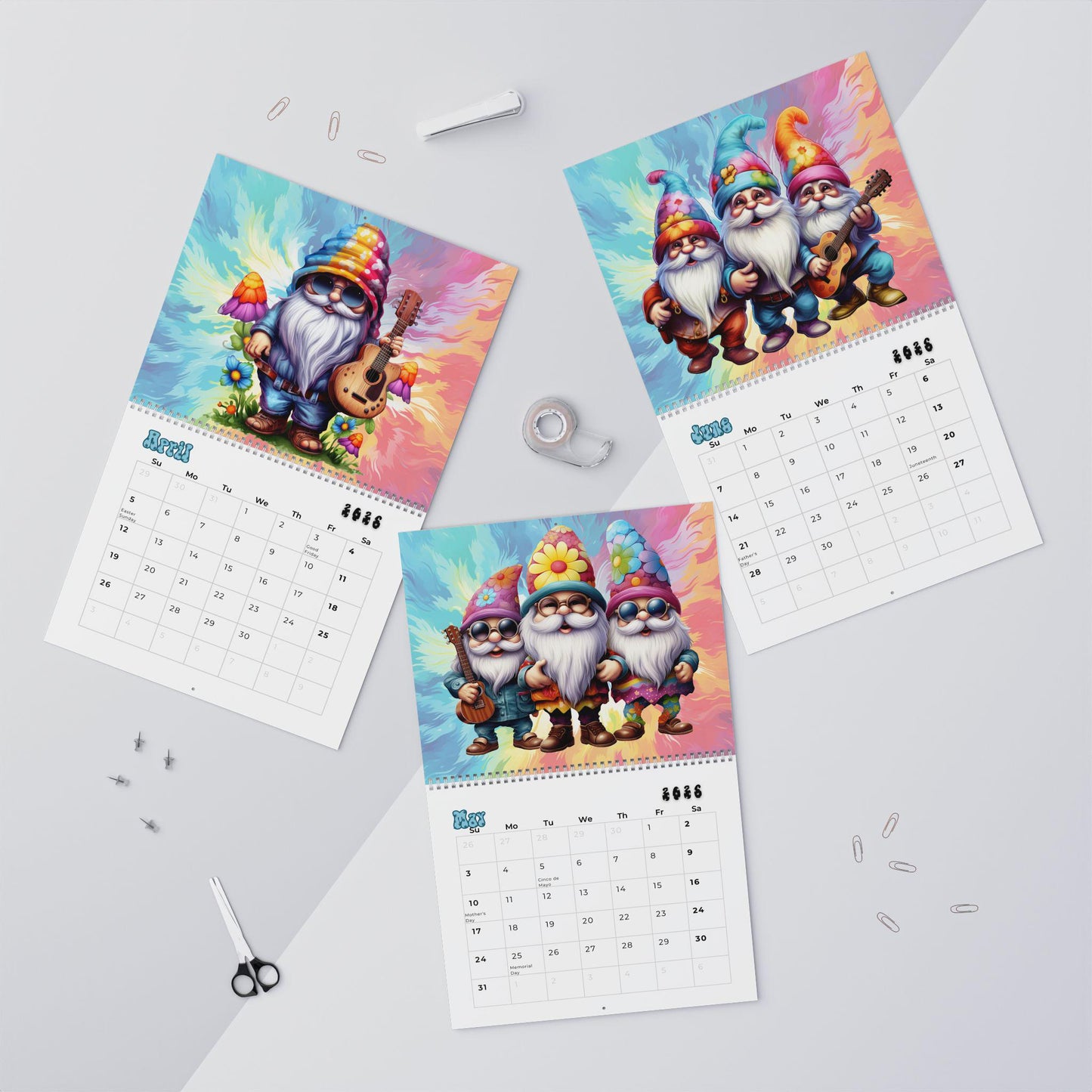 2026 Hippie Gnome Wall Calendar: Boho Art Gift for Gardeners