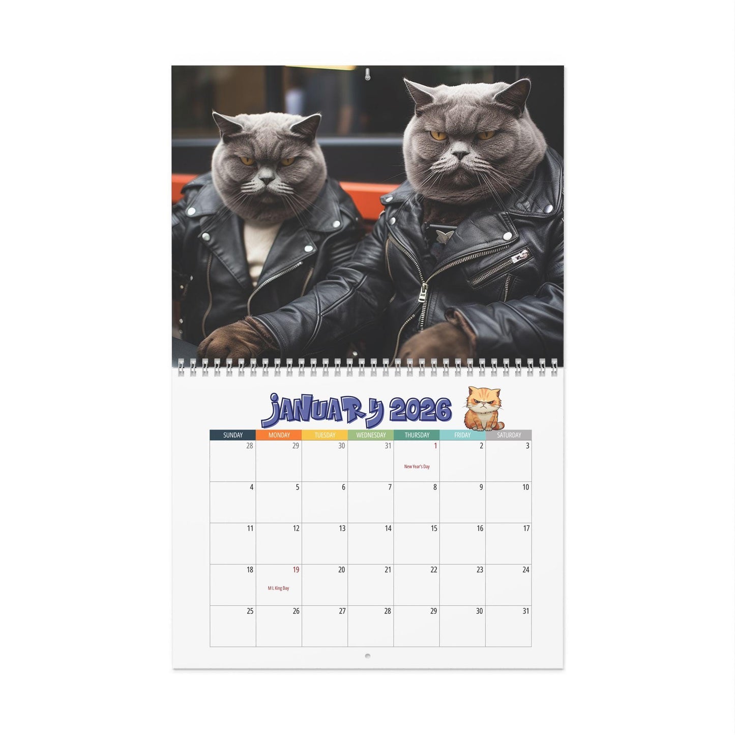 Funny Thug Cat 2026 Wall Calendar: Playful Monthly Planner