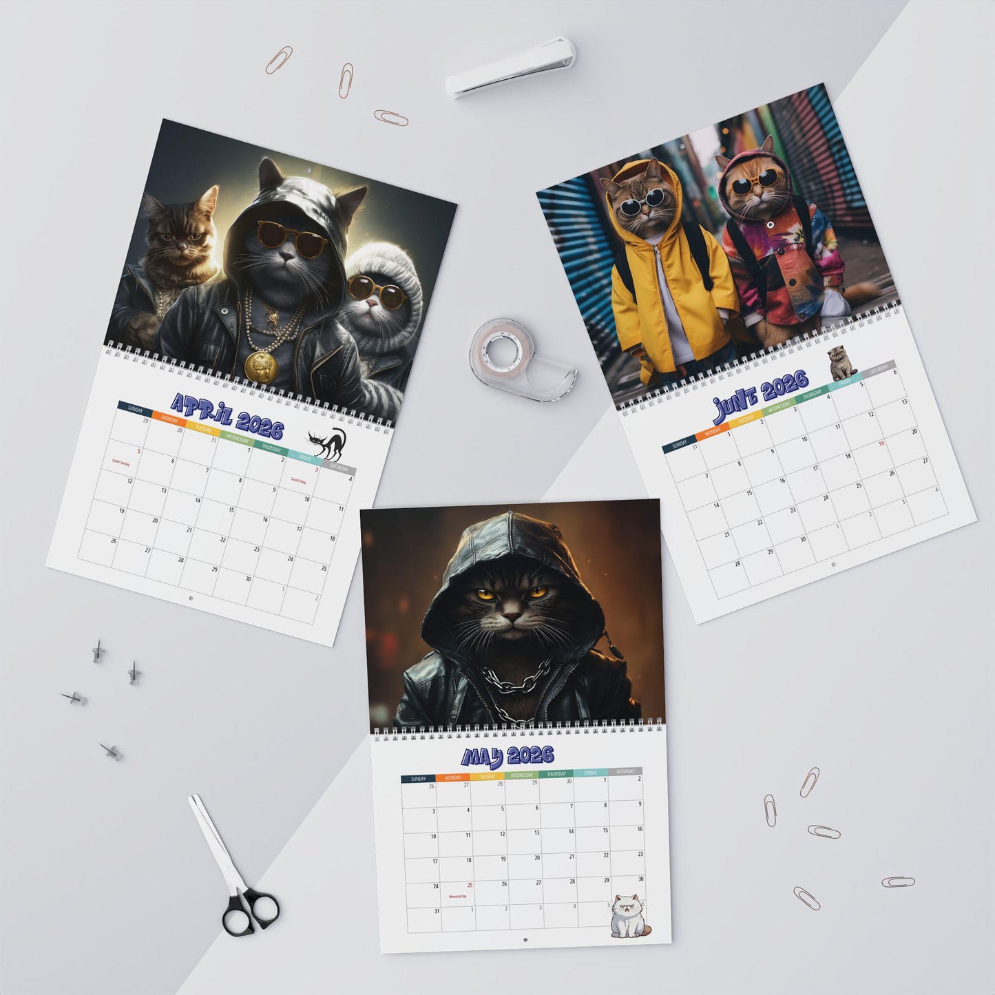 Funny Thug Cat 2026 Wall Calendar: Playful Monthly Planner
