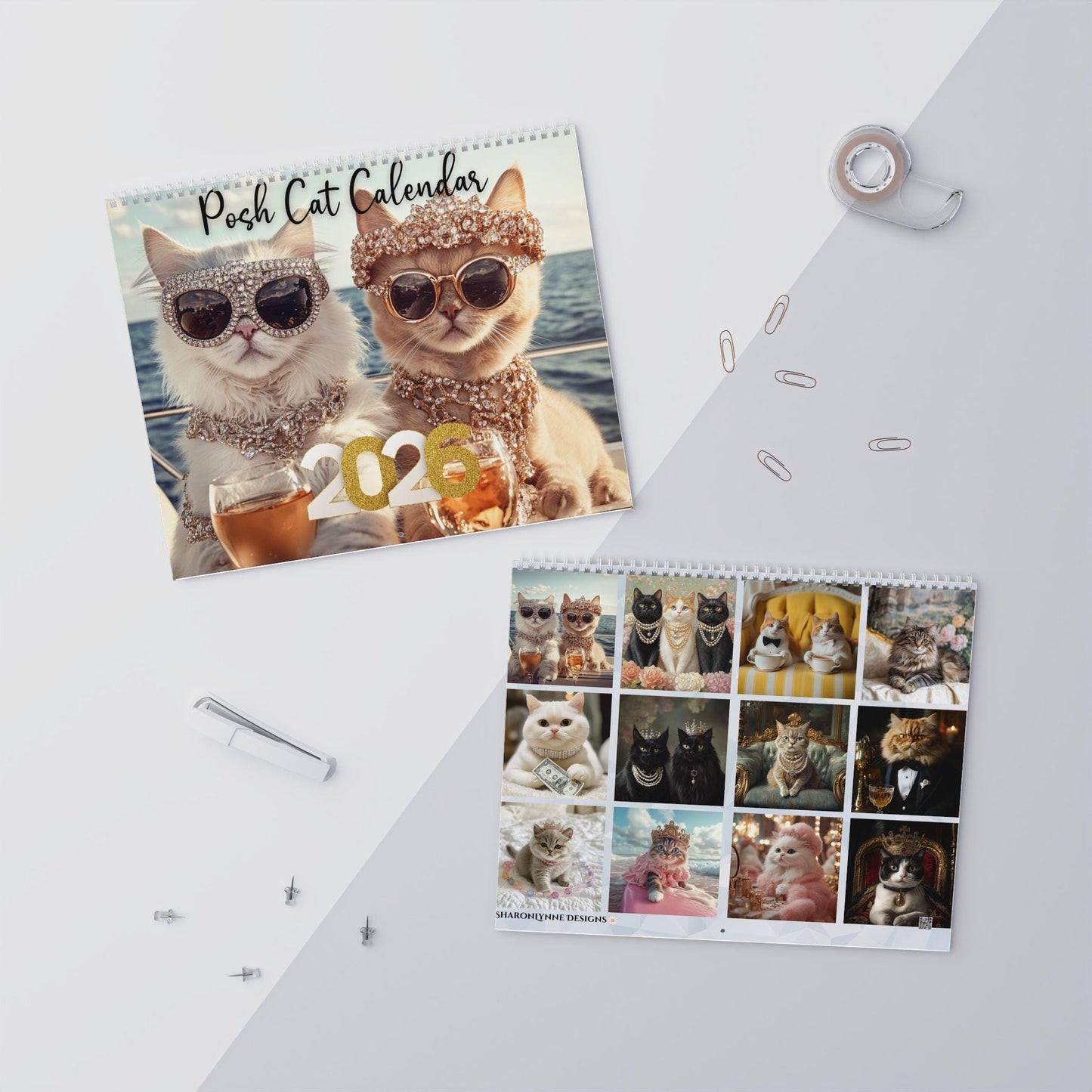 Posh Cat 2026 Wall Calendar: Elegant Kitty Art Home & Office Planner