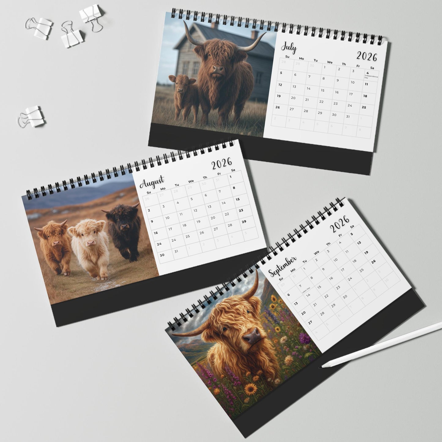 Highland Cow Desktop Calendar: Rustic Farmhouse Office Decor