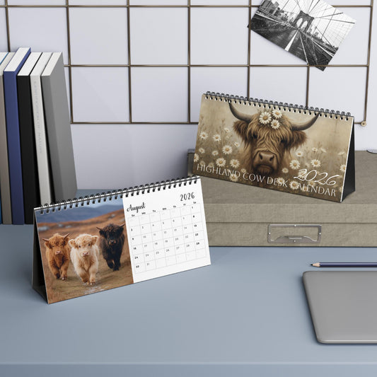 Highland Cow Desktop Calendar: Rustic Farmhouse Office Decor
