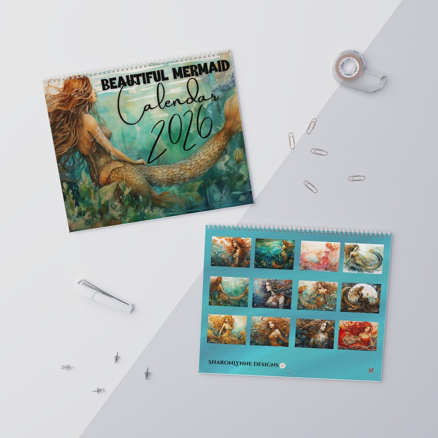 2026 Mermaid Ocean Wall Calendar: Underwater Sea Creature Art Planner with Fish Tail Graphics