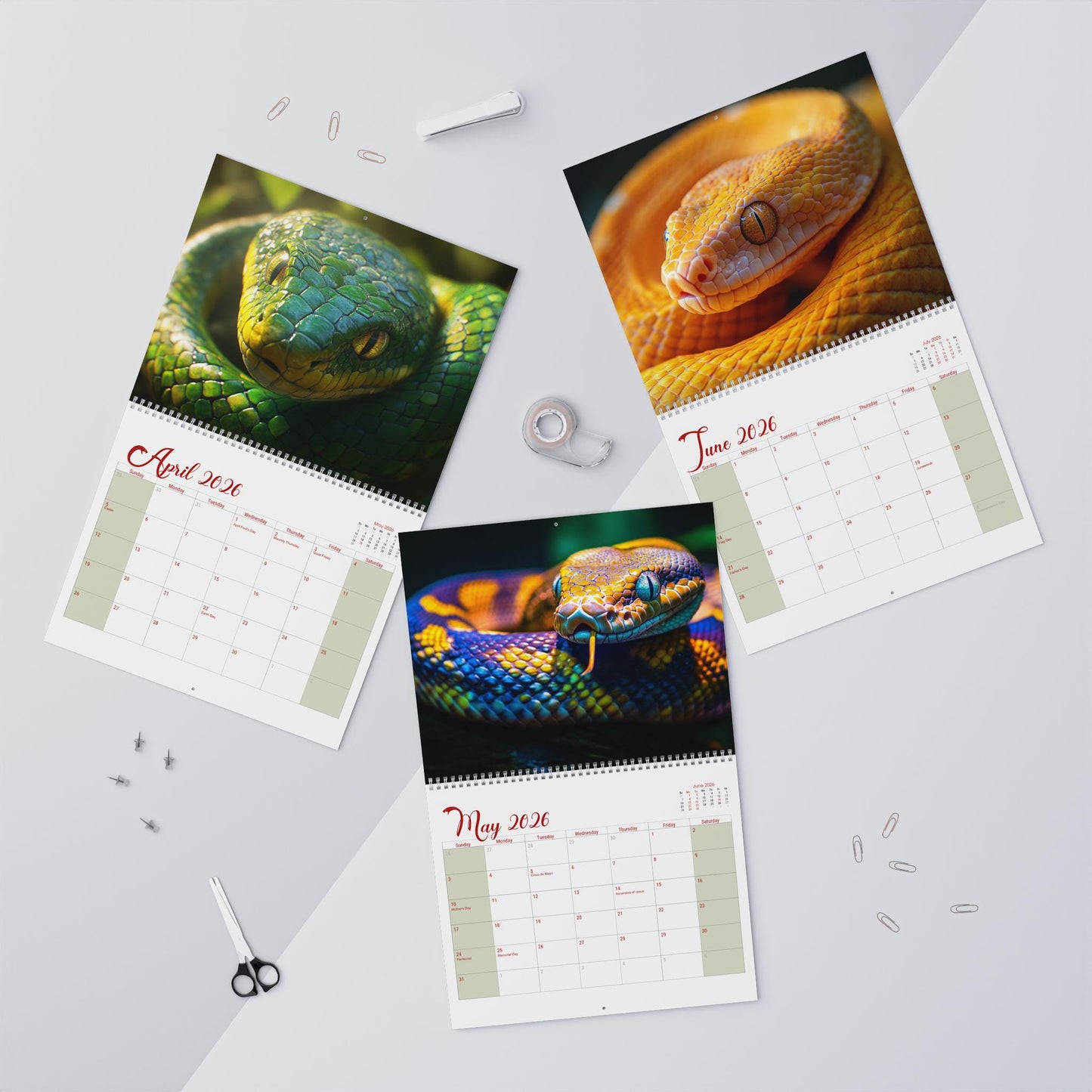 2026 Snake Wall Calendar: Reptile Planner & Monthly Organizer for Animal Lovers, Office Decor Gift
