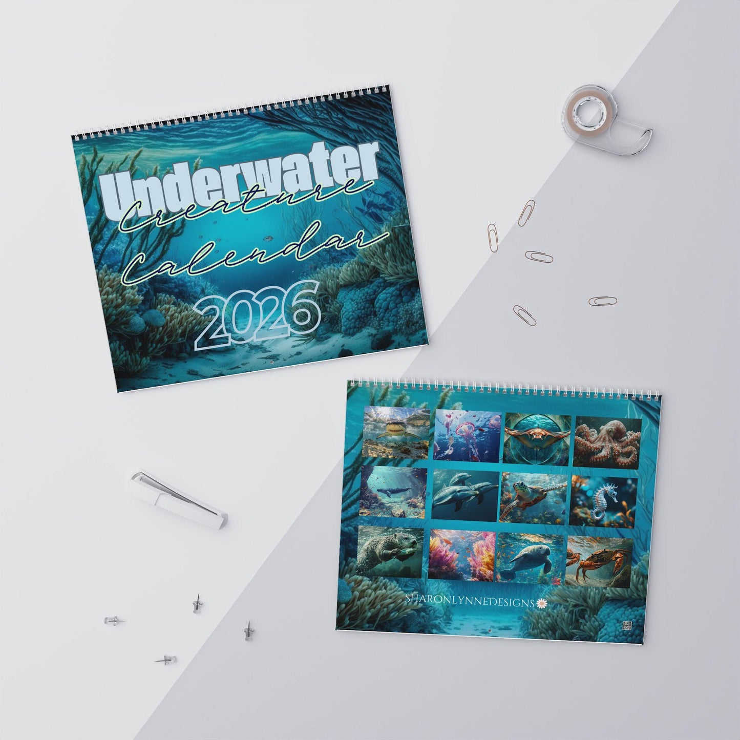 Underwater Creature Wall Calendar 2026: Ocean Life Art, Home Office Decor