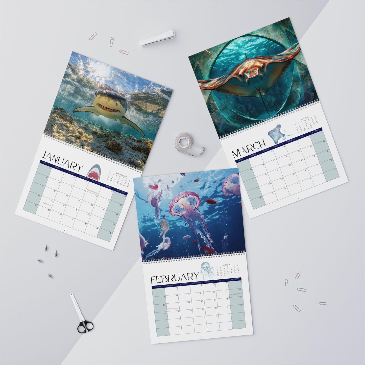 Underwater Creature Wall Calendar 2026: Ocean Life Art, Home Office Decor
