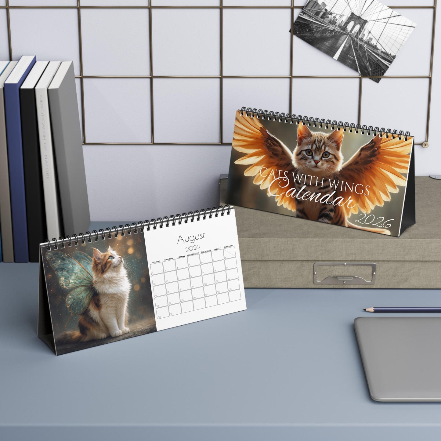 2026 Winged Cat Desktop Calendar: Unique Feline-Themed Gift for Home or Office Decor