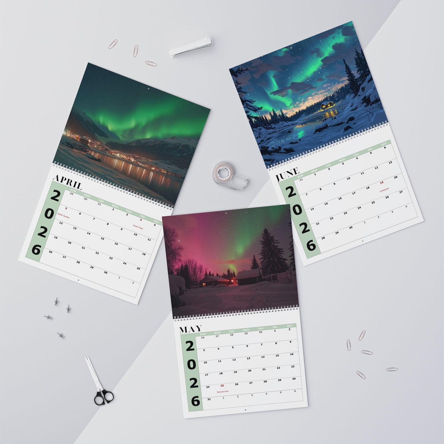 2026 Northern Lights Wall Calendar: Aurora Borealis Monthly Planner with Celestial Night Sky Scenes
