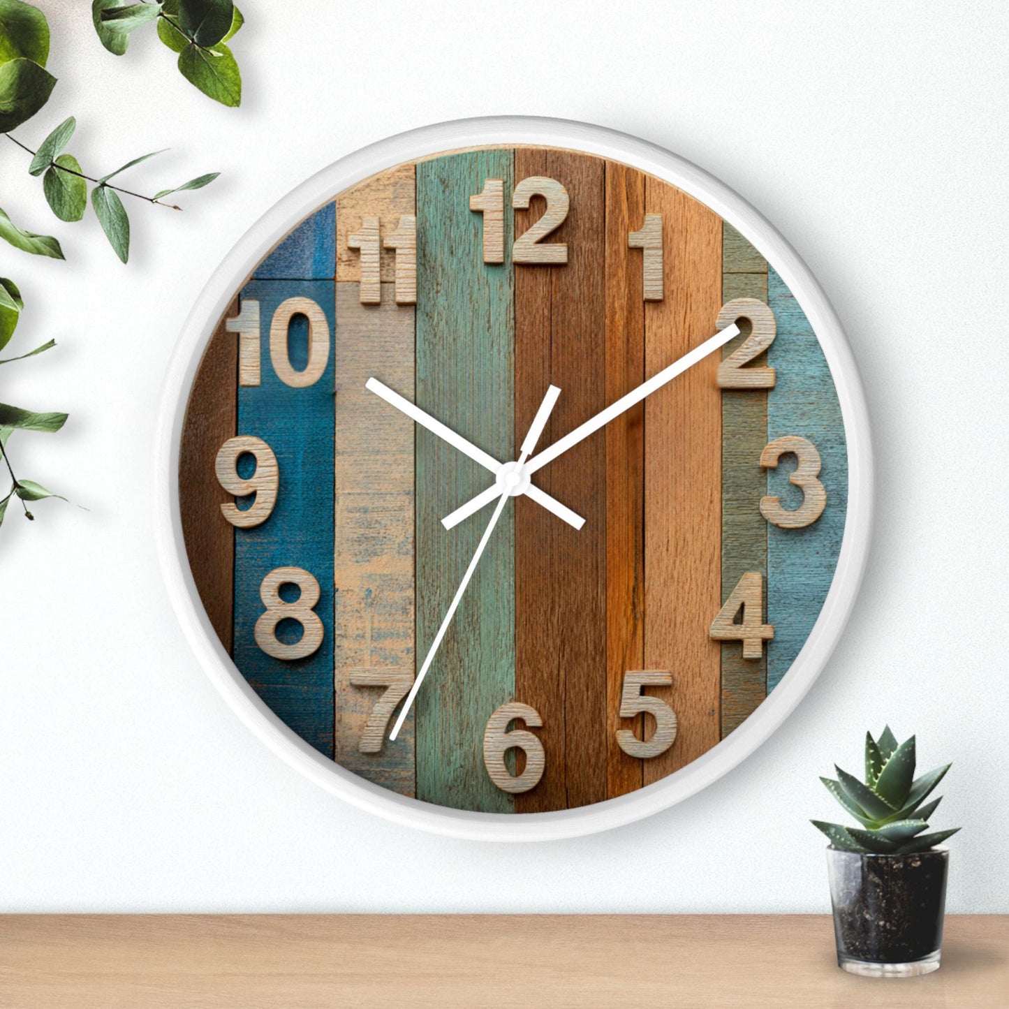 Rustic Wooden Wall Clock: Farmhouse Kitchen Decor, 10"