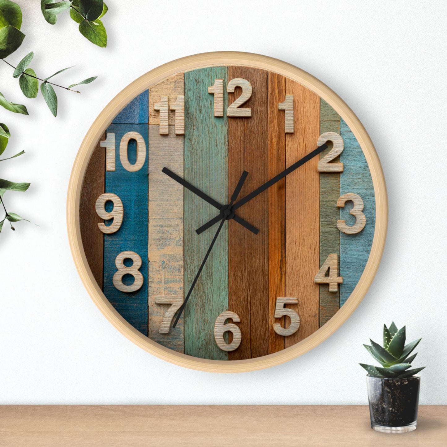 Minimalist Reclaimed Wooden Wall Clock, 10-Inch Plexiglass Face, Farmhouse Decor