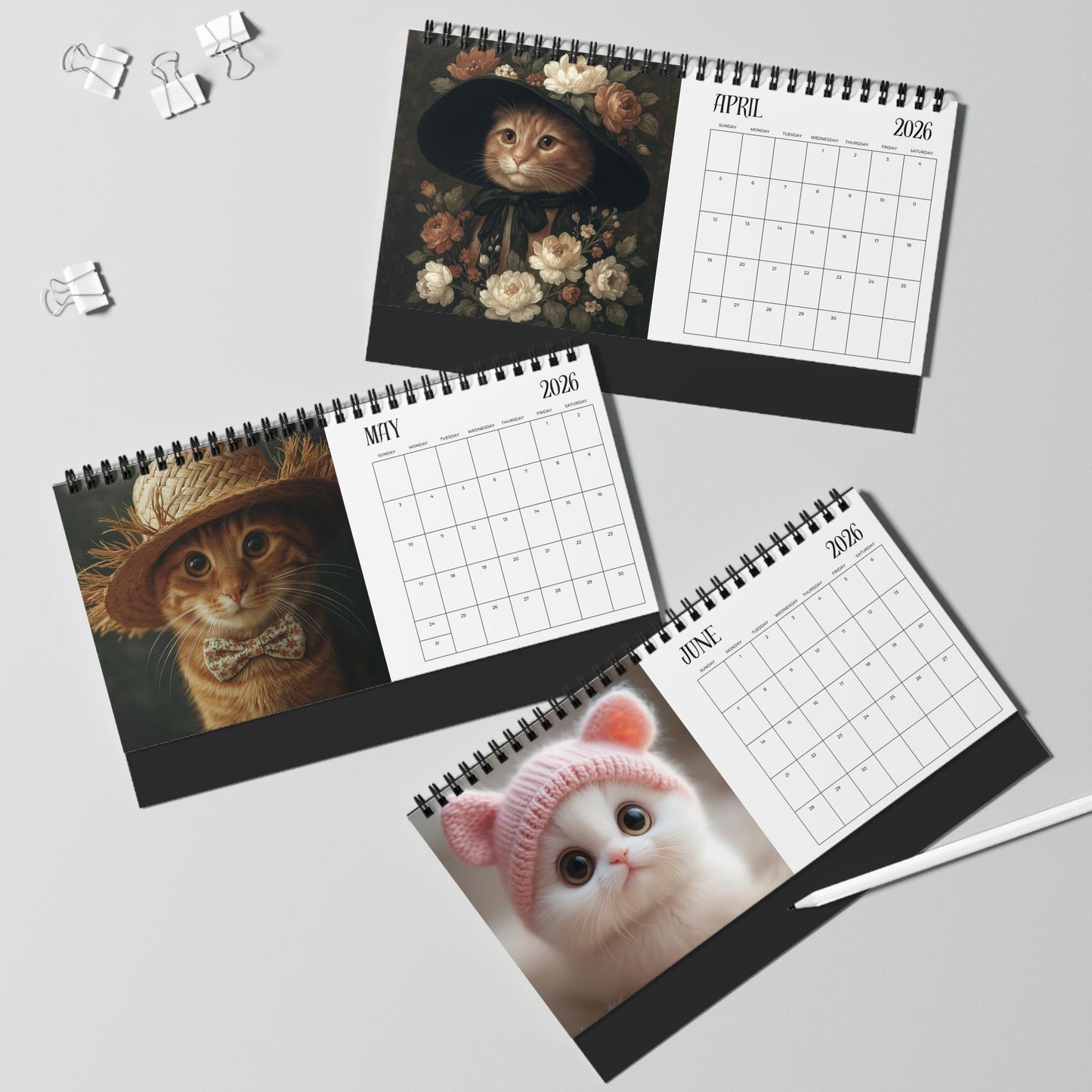 2026 Cats Wearing Hats Calendar: Adorable Feline Art for Office Wall Decor & Monthly Planning