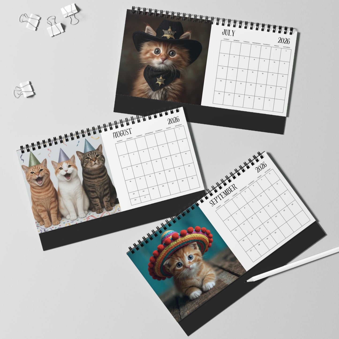 2026 Cats Wearing Hats Calendar: Adorable Feline Art for Office Wall Decor & Monthly Planning