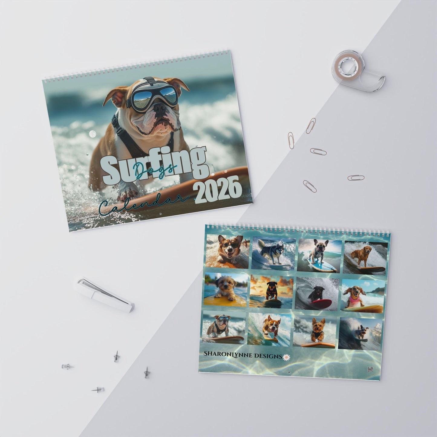 2026 Surfing Dogs Wall Calendar: Custom Pet Photography Gift for Dog Lovers & Beach Enthusiasts
