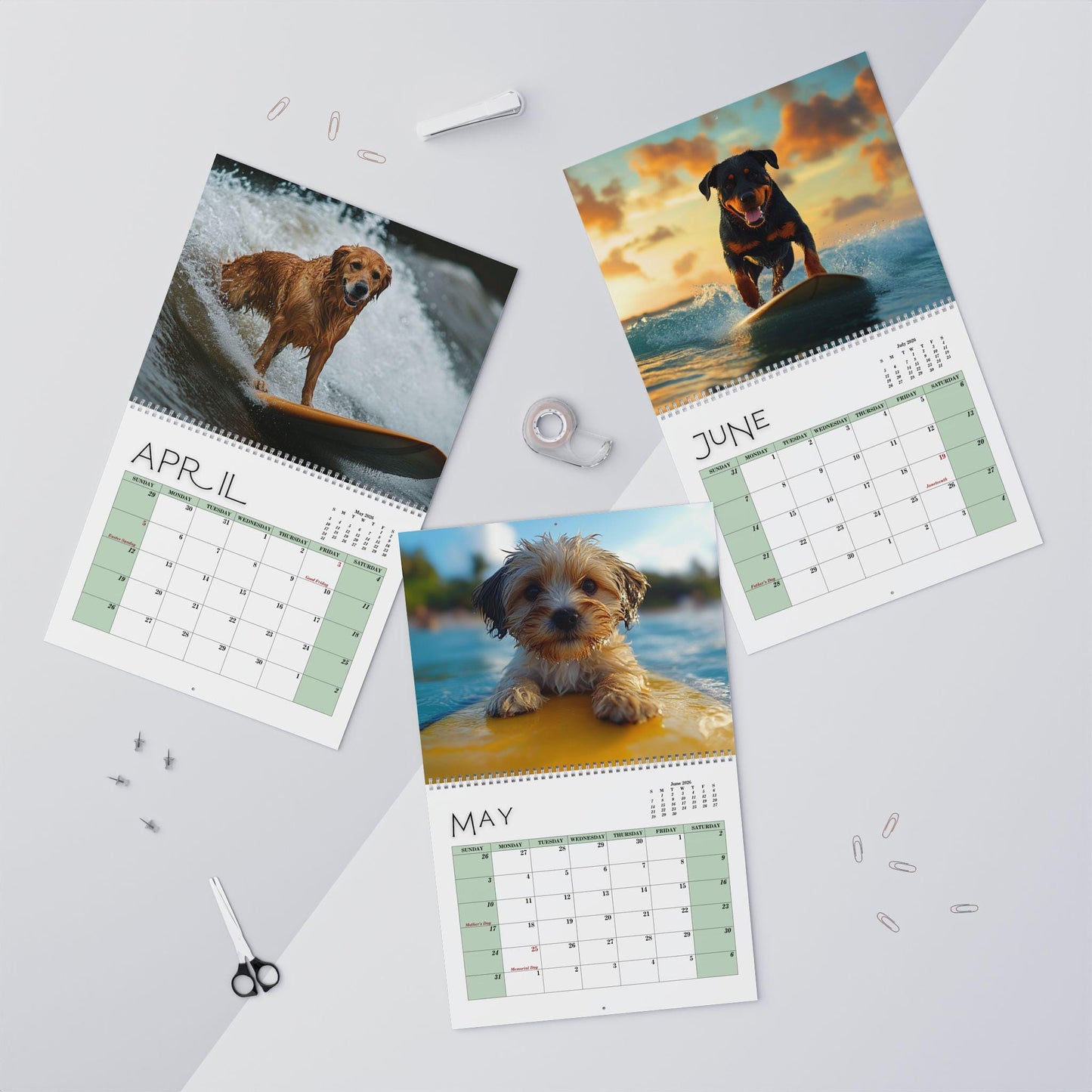 2026 Surfing Dogs Wall Calendar: Custom Pet Photography Gift for Dog Lovers & Beach Enthusiasts