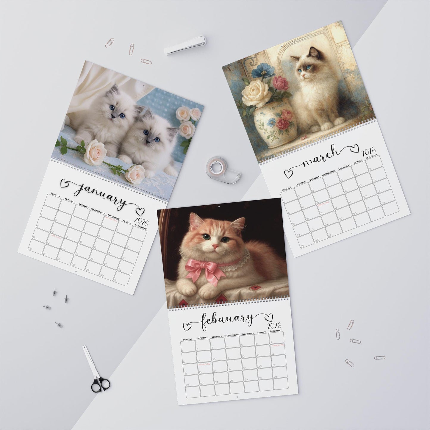 2026 Shabby Chic Cat Wall Calendar: Charming Pet Lover's Organizer & Gift for Cat Enthusiasts