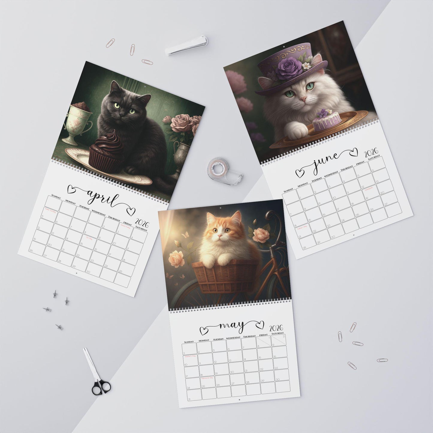2026 Shabby Chic Cat Wall Calendar: Charming Pet Lover's Organizer & Gift for Cat Enthusiasts