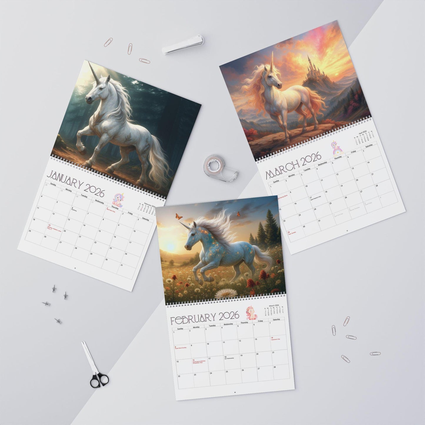 2026 Unicorn Wall Calendar: Magical Fantasy Art Planner