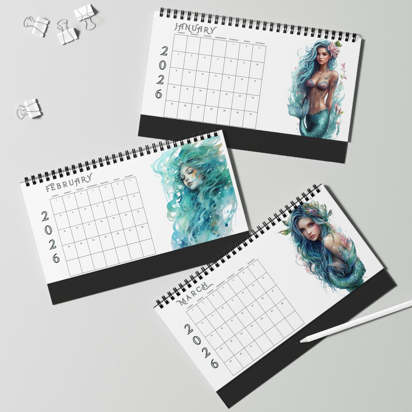 2026 Mermaid Desktop Calendar: Ocean Fantasy Yearly Planner & Monthly Organizer for Beach Lovers