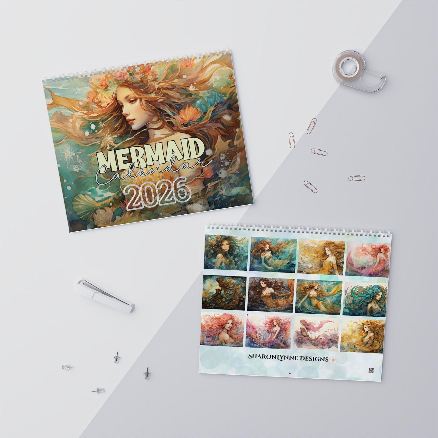 Vintage Mermaid 2026 Wall Calendar: Monthly Planner with Ocean Art for Home and Office