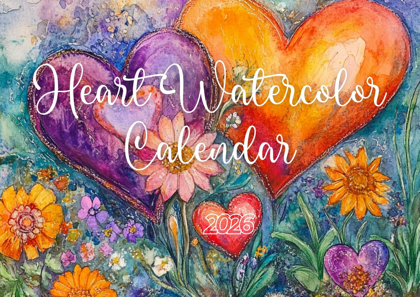 2026 Heart Calendar: Watercolor Art, Home Office Decor