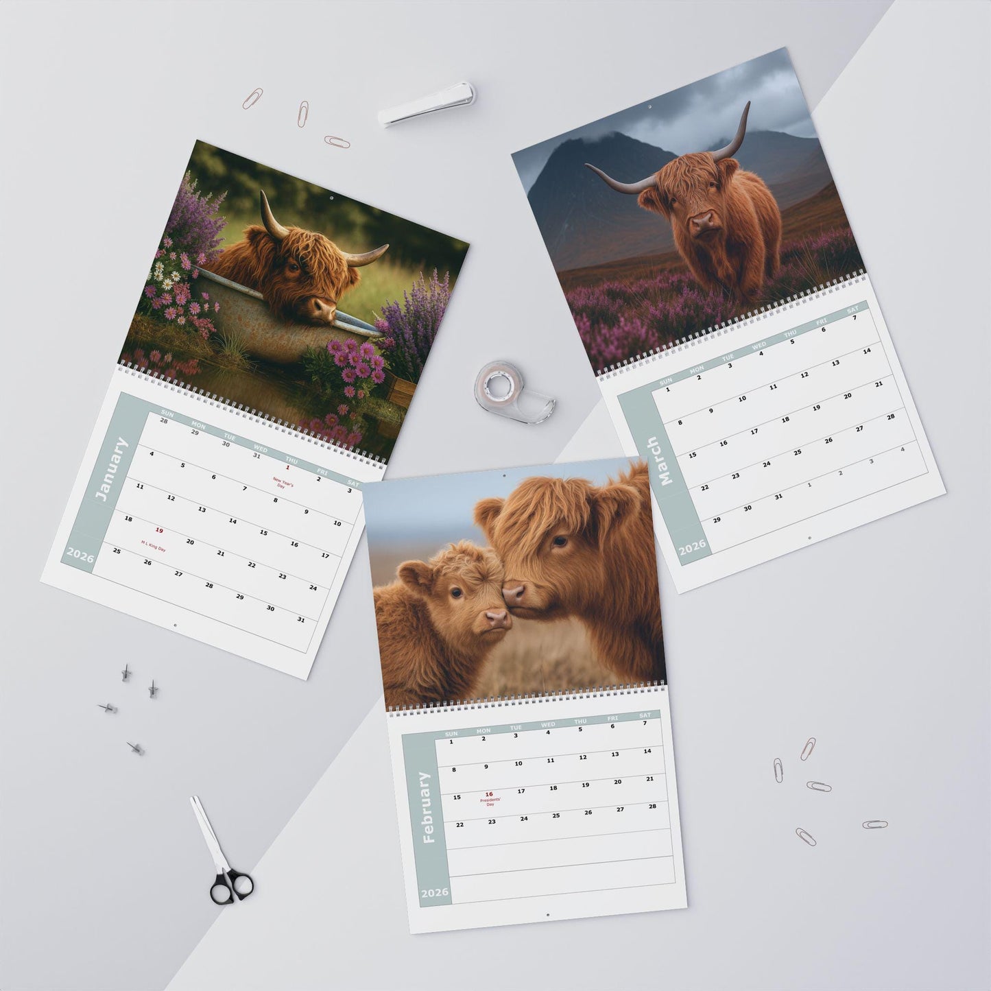 2026 Highland Cow Calendar: Rustic Farmhouse Planner with Country Art for Kitchen Organization