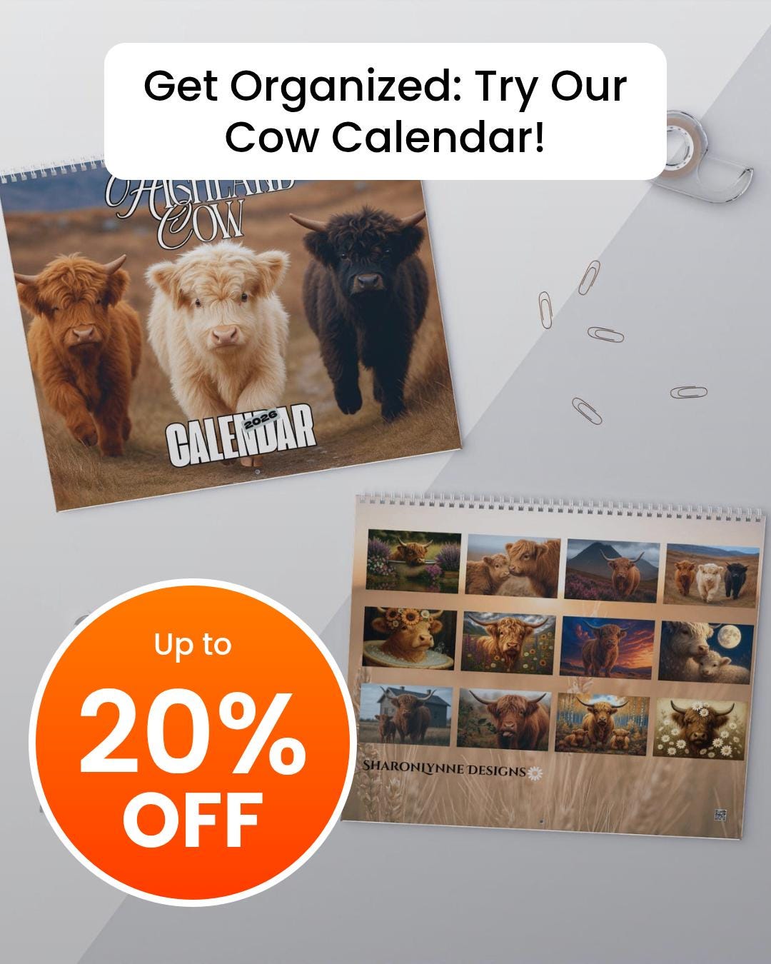 2026 Highland Cow Calendar: Rustic Farmhouse Planner with Country Art for Kitchen Organization