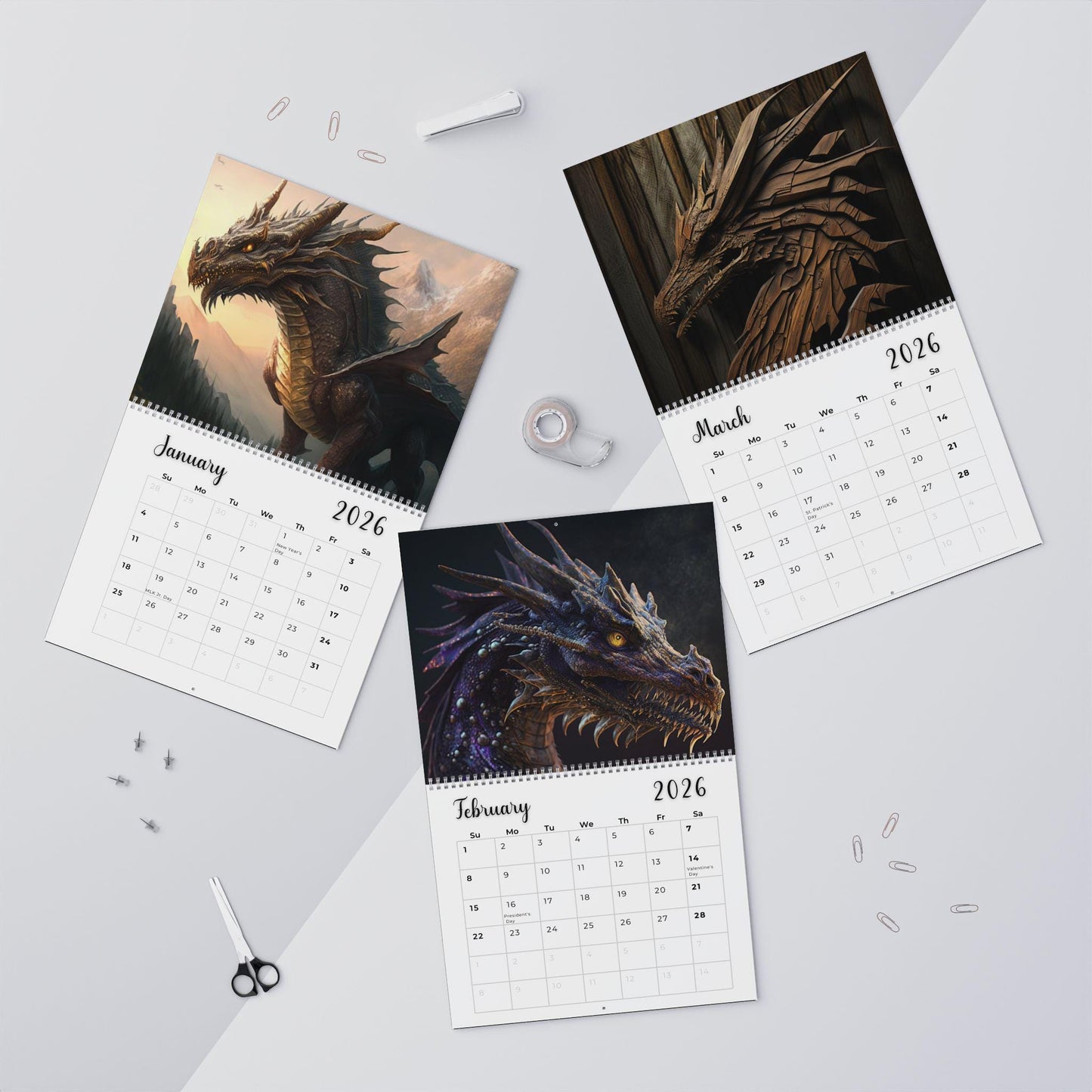 2026 Dragon Wall Calendar: Fantasy Art Home Office Decor