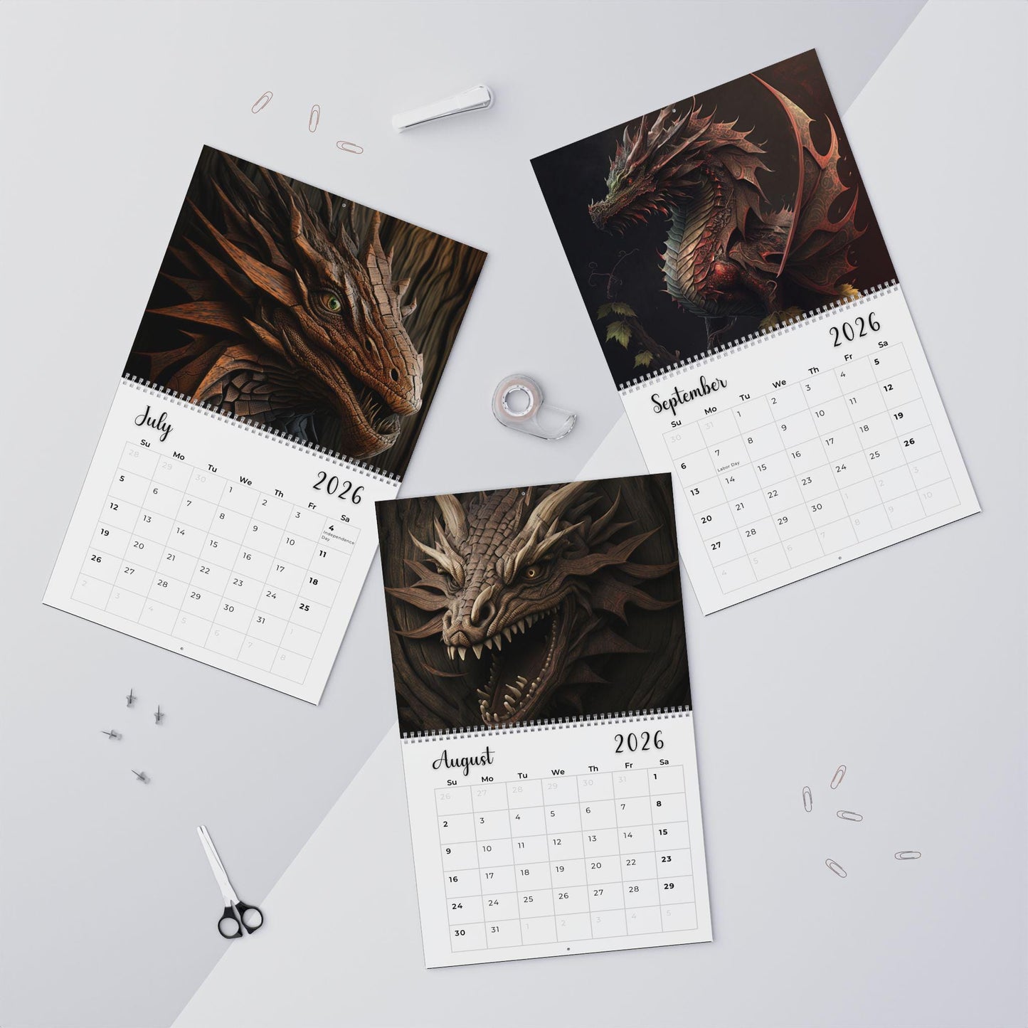 2026 Dragon Wall Calendar: Fantasy Art Home Office Decor