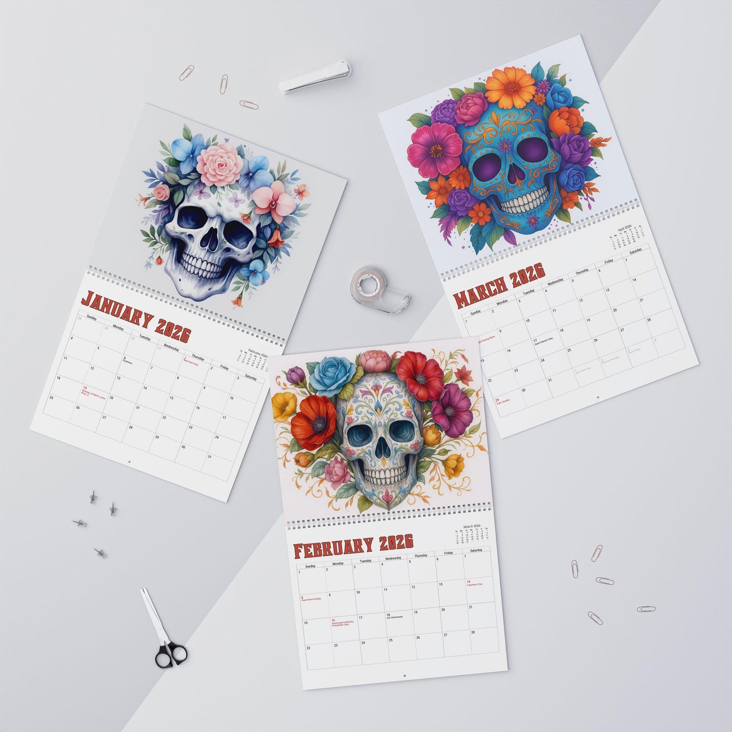 2026 Skull Wall Calendar: Monthly Planner, Unique Art Decor Gift for Home & Office