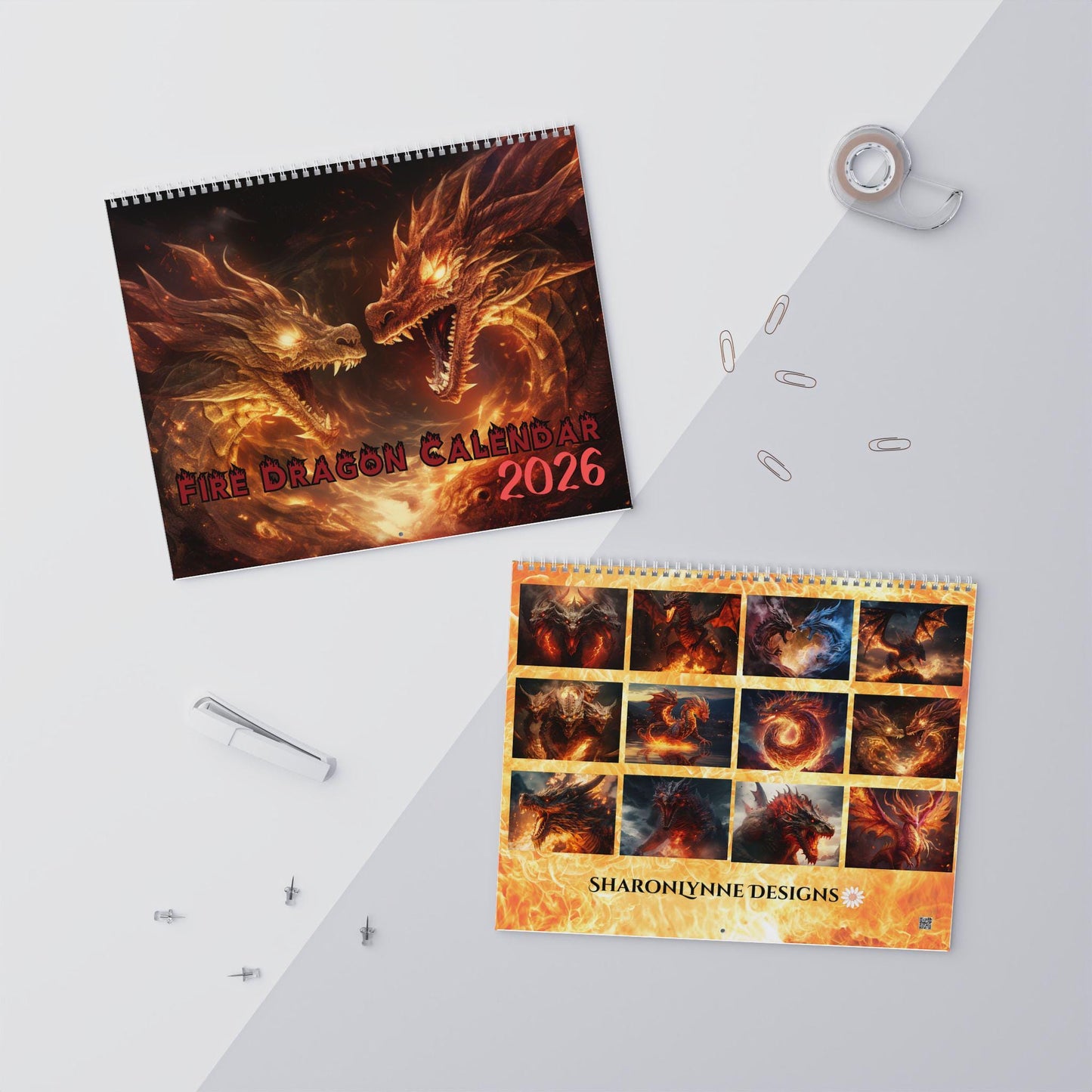2026 Fire Dragon Wall Calendar: Gamer Fantasy Art Monthly Planner