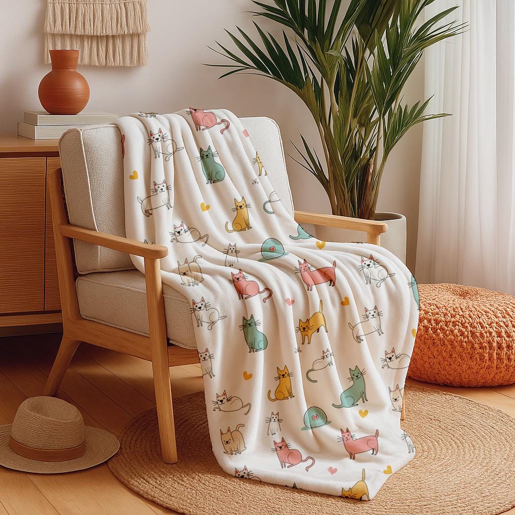 Cozy Cat Flannel Throw Blanket - Soft Plush Fleece for Pet Lovers, Bedrooms, and Couches