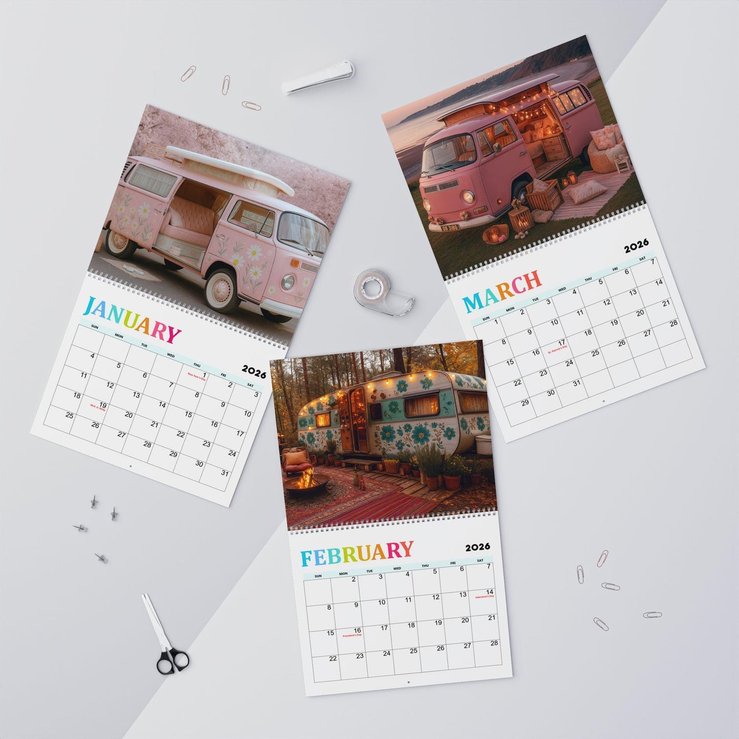 2026 Glamping Wall Calendar: Retro Camper Home Decor