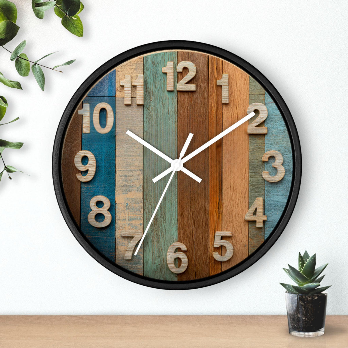 Rustic Wooden Wall Clock: Farmhouse Kitchen Decor, 10"