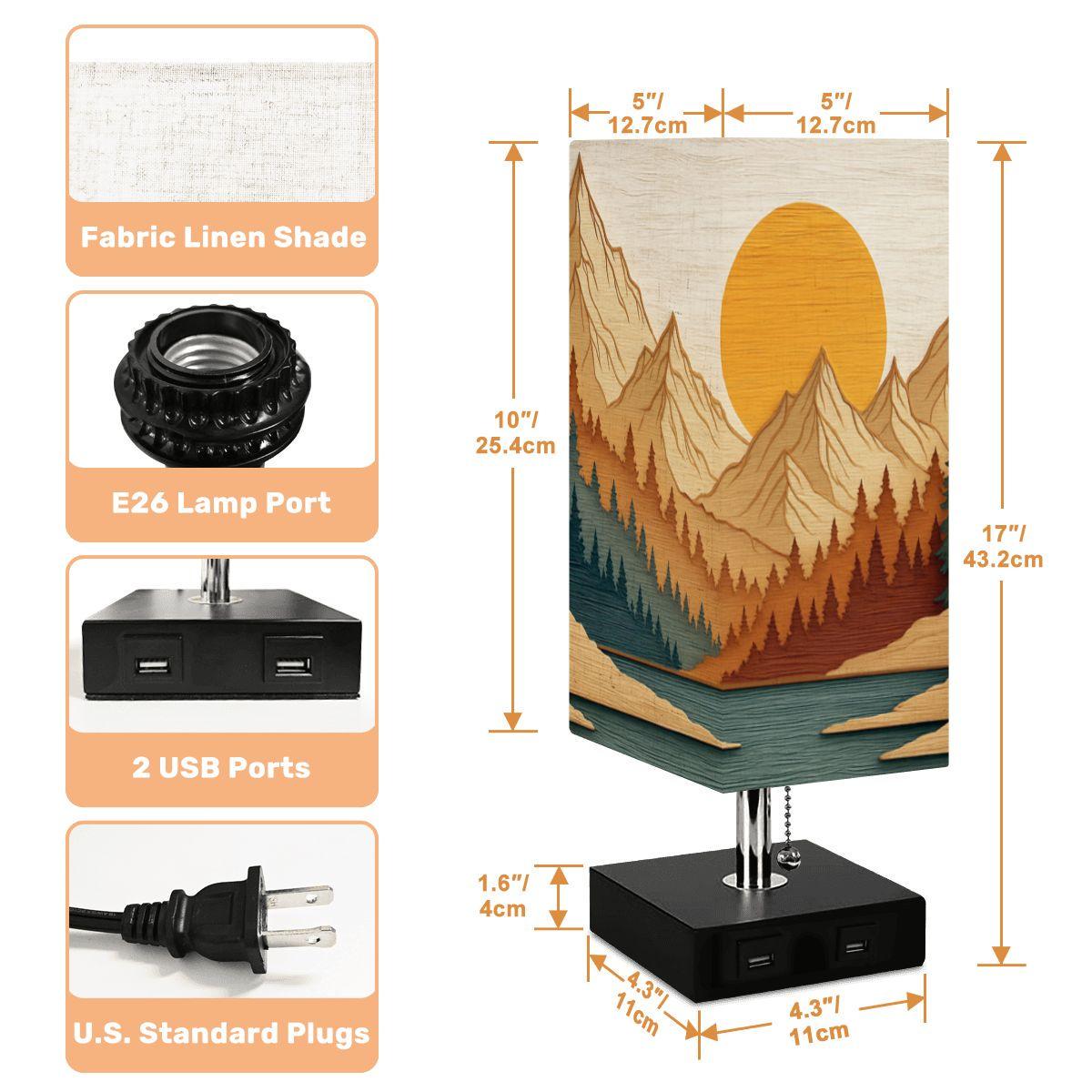 Modern Square Table Lamp with USB Charging Port - Mountain View Design for Home Office