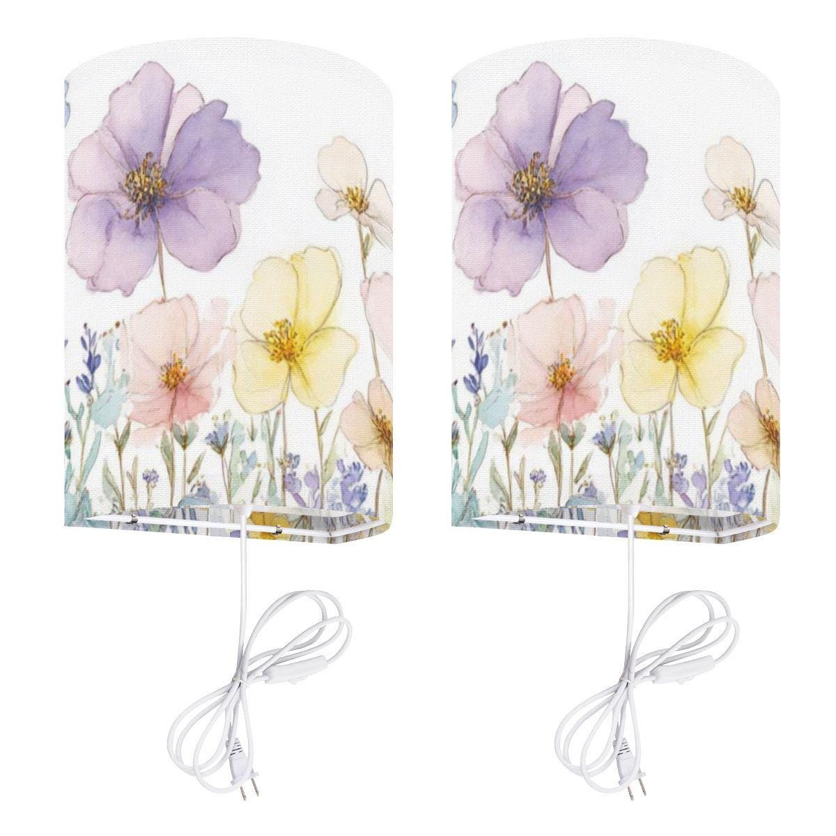 Elegant Floral Plug-in Wall Sconces Pair - Decorative Lighting for Bedroom, Living Room & Hallway