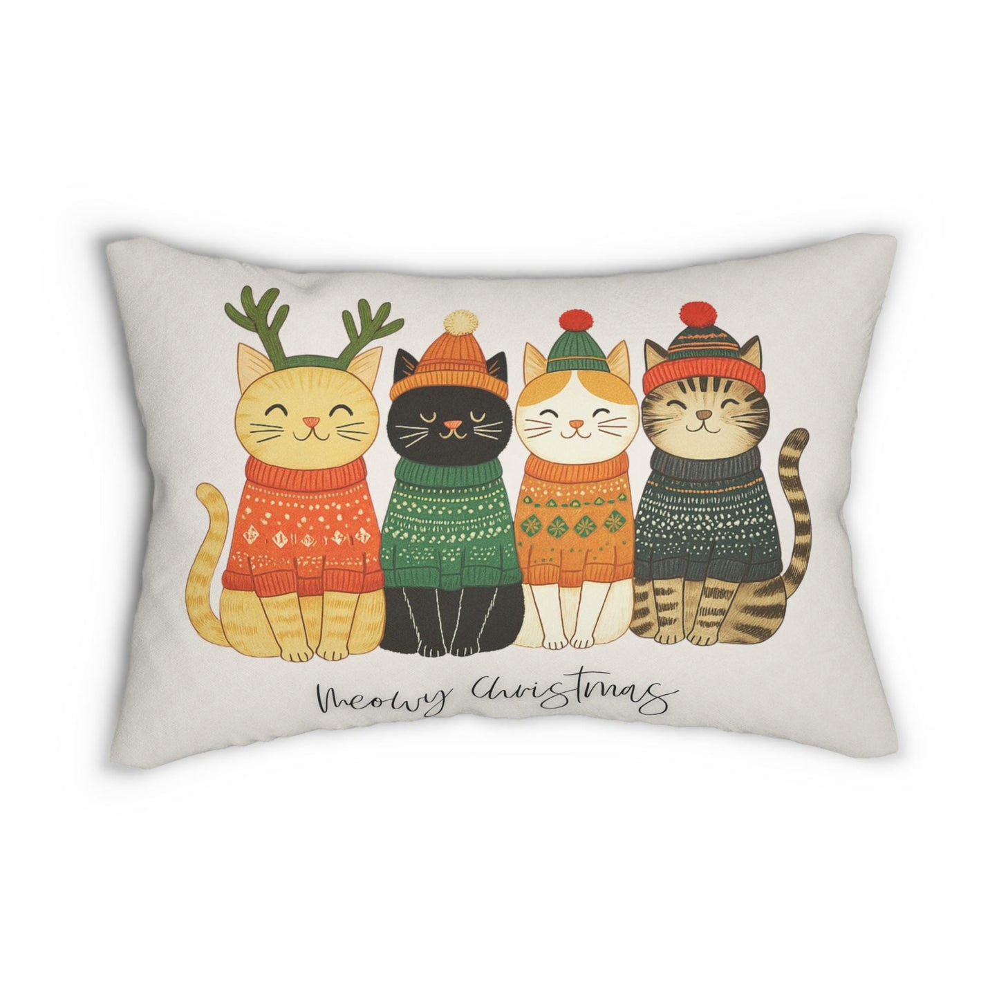 Festive Lumbar Pillow with Meowy Christmas Cat Design - Holiday Home Accent for Pet Lovers