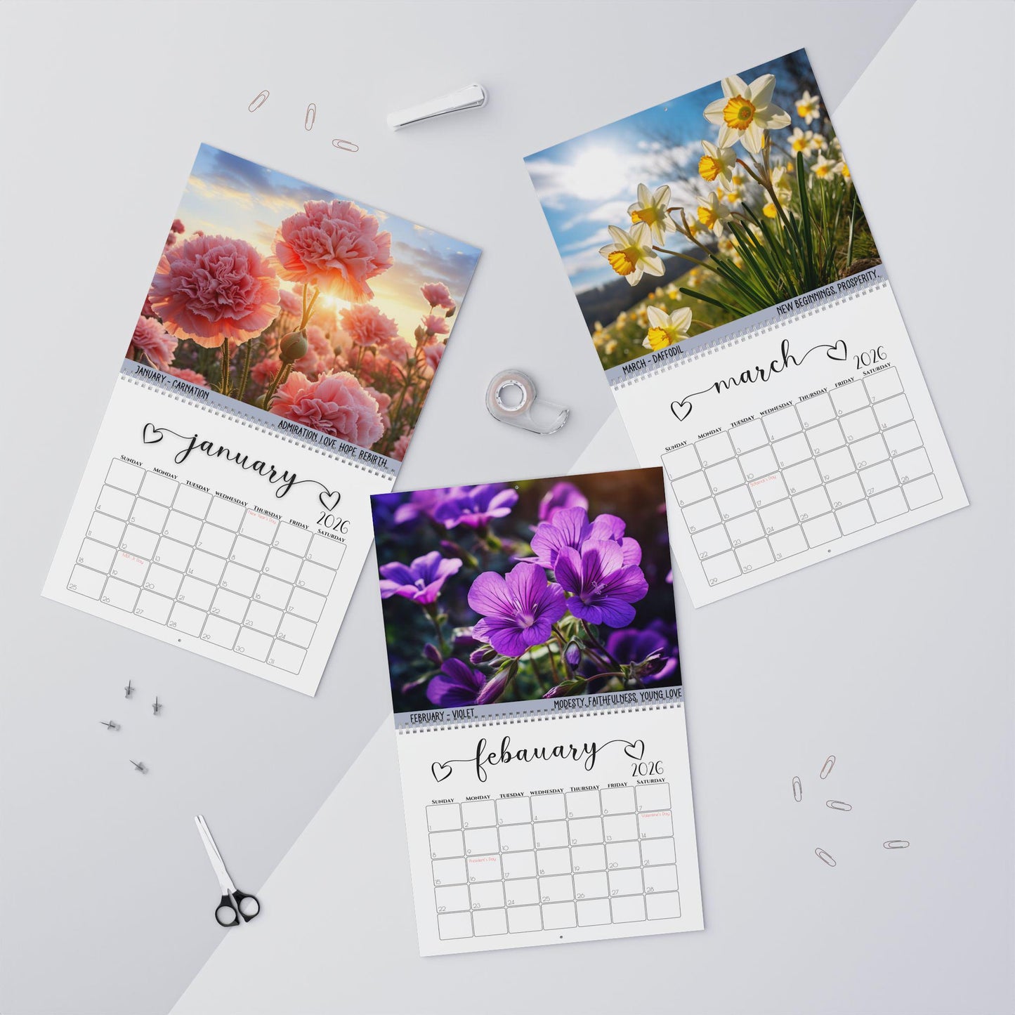 Botanical Wall Calendar: Monthly Floral Planner for Home & Office Decor, Seasonal Flower Art