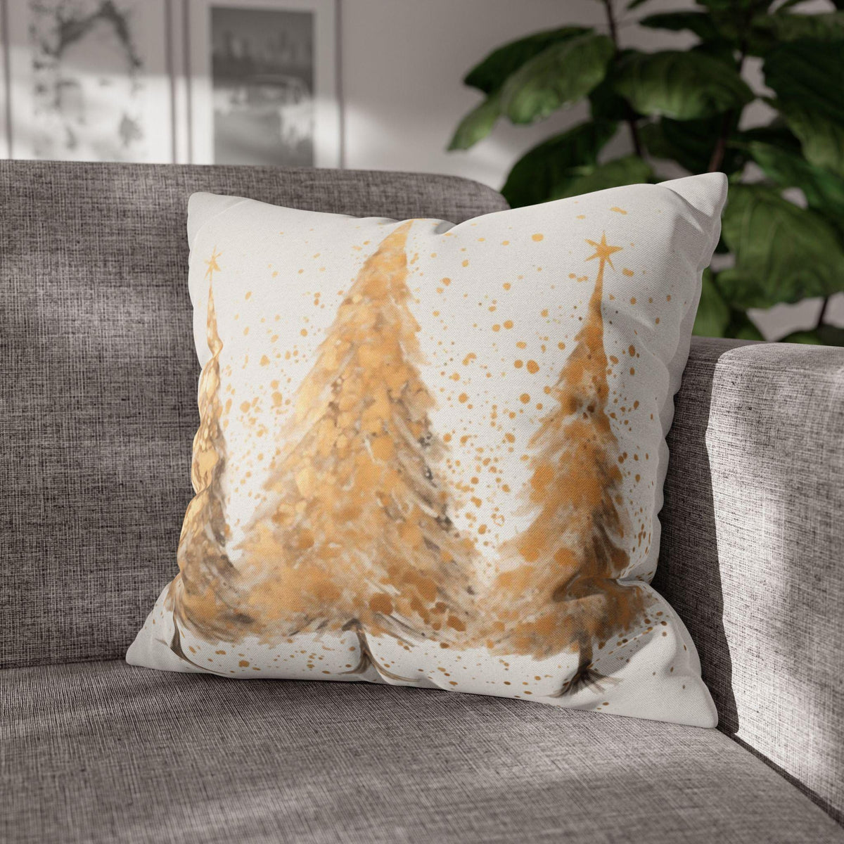Christmas Pillowcase, Gold Tree Polyester Cover with Concealed Zipper