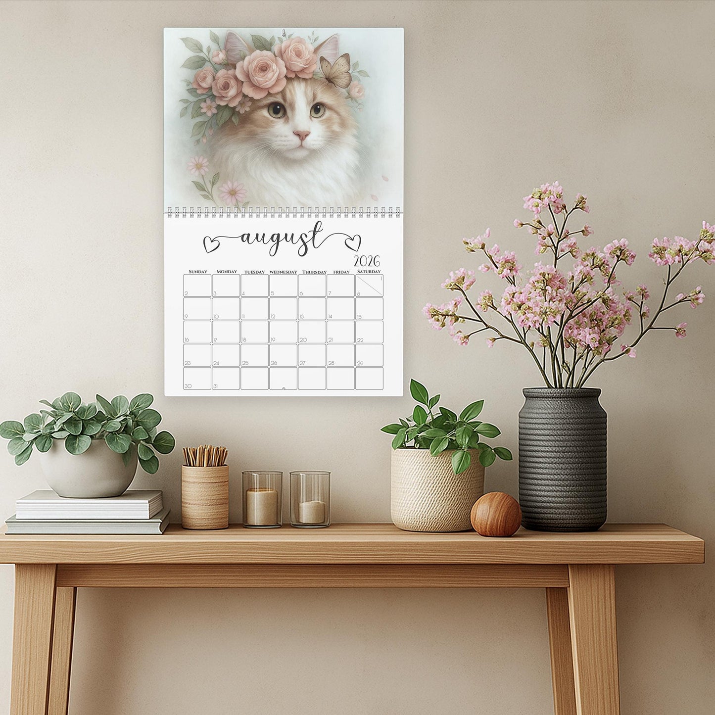 2026 Shabby Chic Cat Wall Calendar: Charming Pet Lover's Organizer & Gift for Cat Enthusiasts