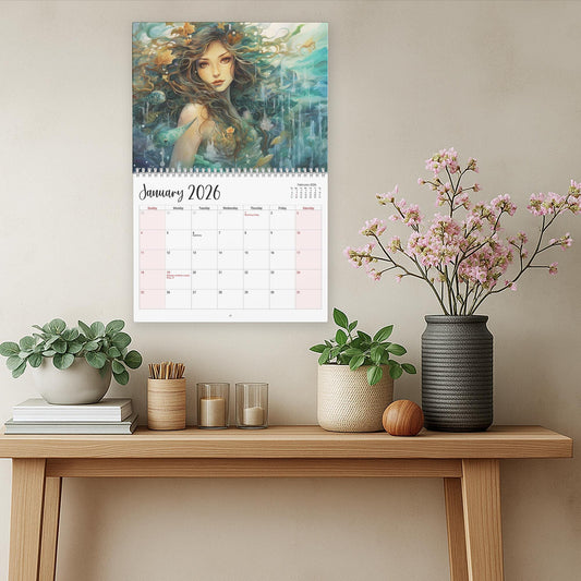 Vintage Mermaid 2026 Wall Calendar: Monthly Planner with Ocean Art for Home and Office