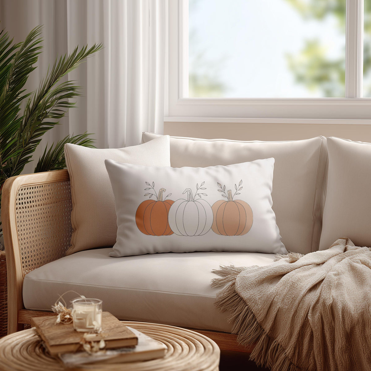 Autumn Lumbar Pillow, Polyester Pumpkin Cushion With Double-Sided Print