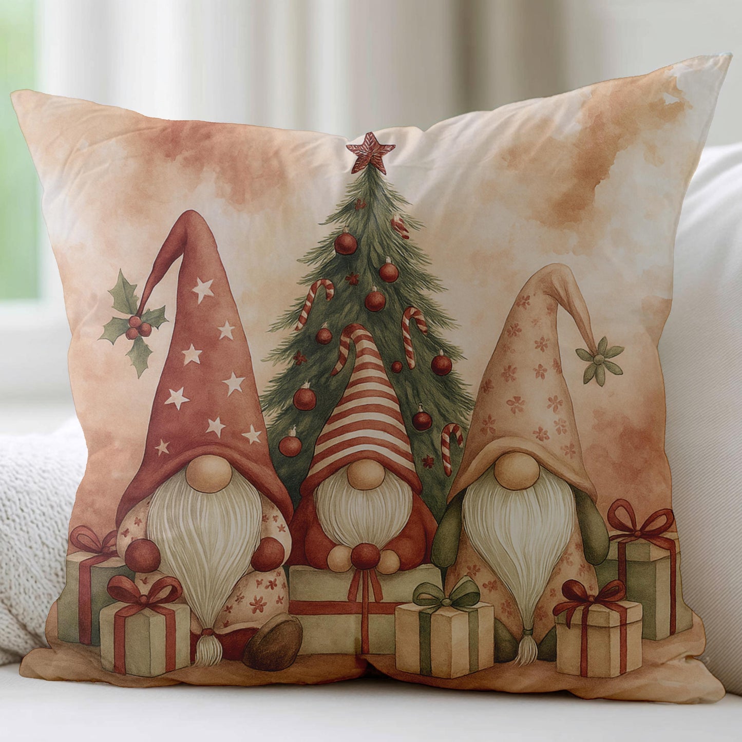 Christmas Gnome Square Pillow - Cozy Holiday Decor, Winter Throw Cushion, Seasonal Gift