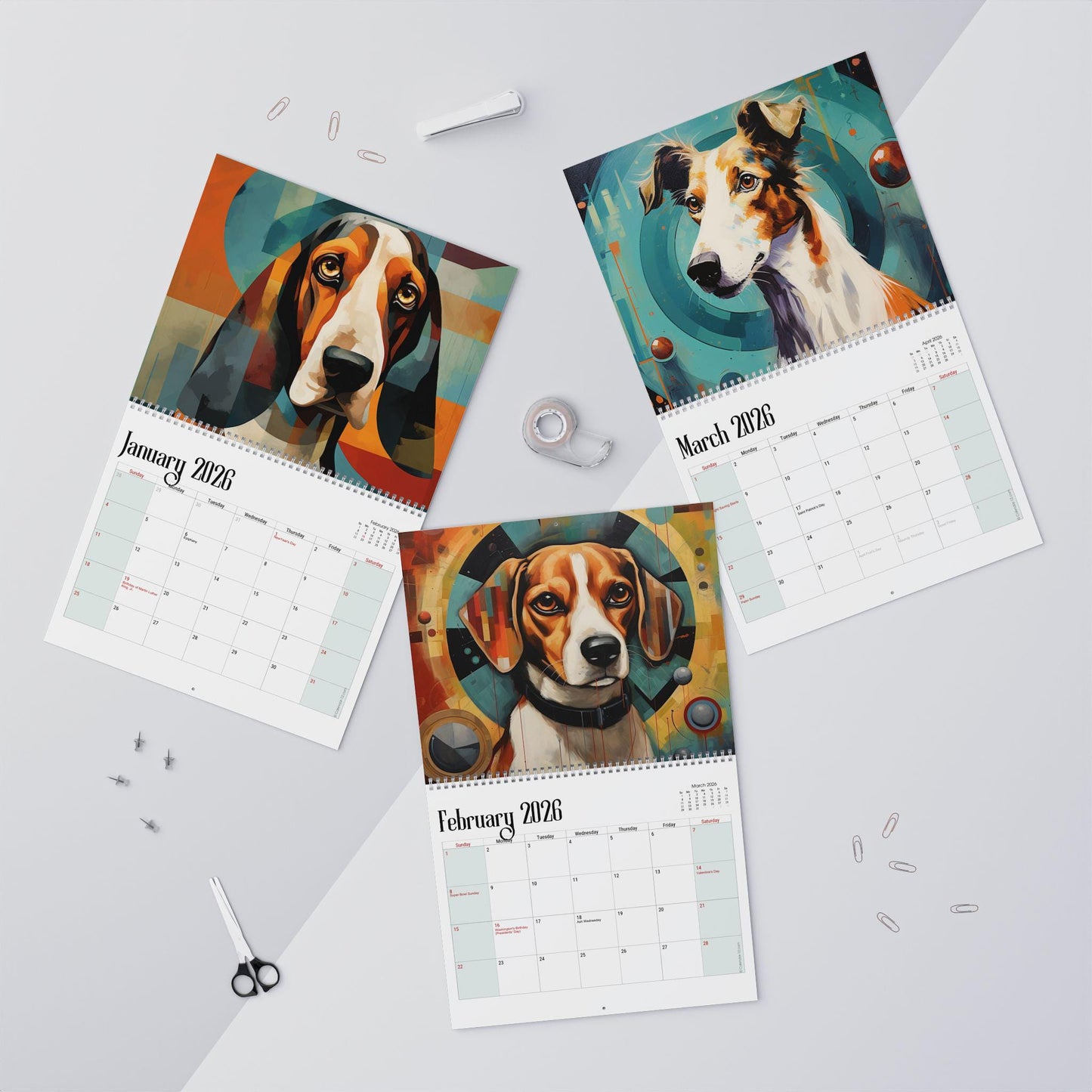 2026 Mid-Century Dog Wall Calendar: Monthly Planner for Pet Lovers, Unique Home Decor Gift