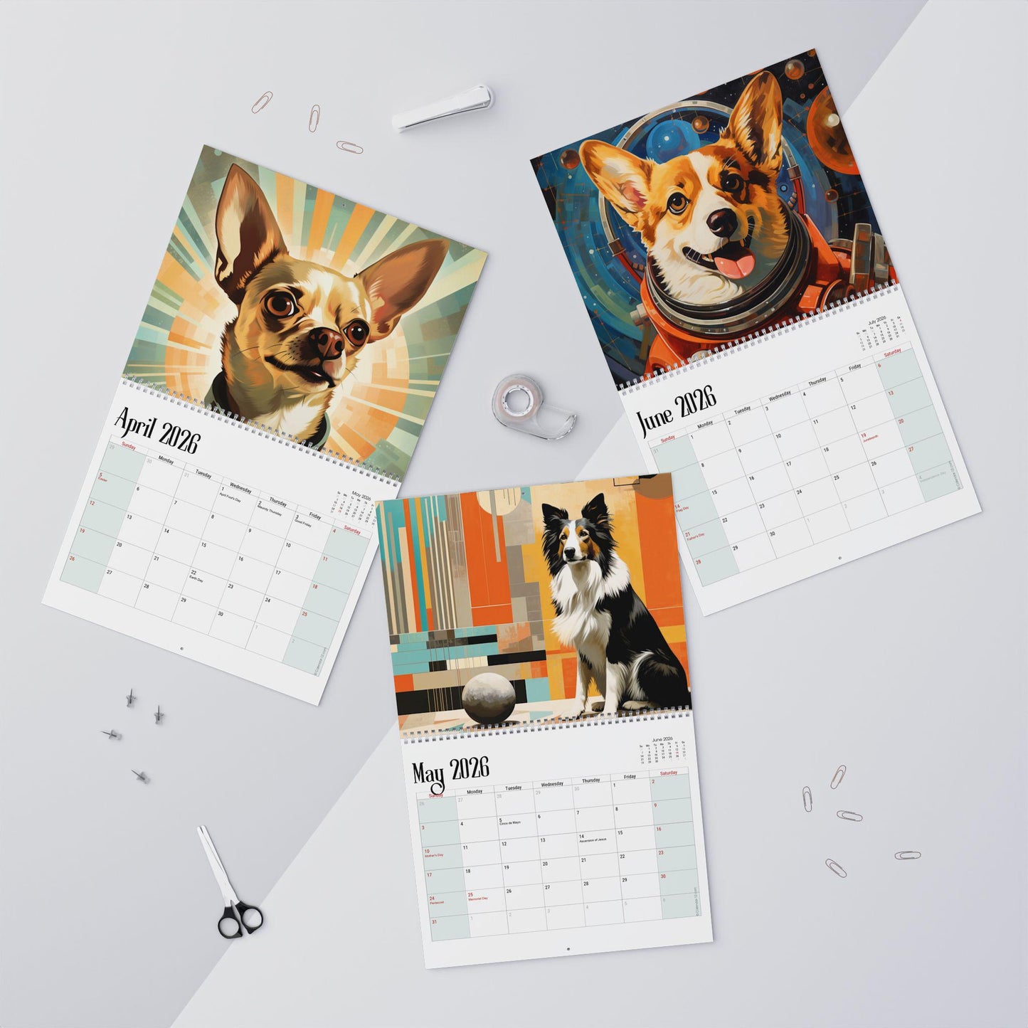 2026 Mid-Century Dog Wall Calendar: Monthly Planner for Pet Lovers, Unique Home Decor Gift