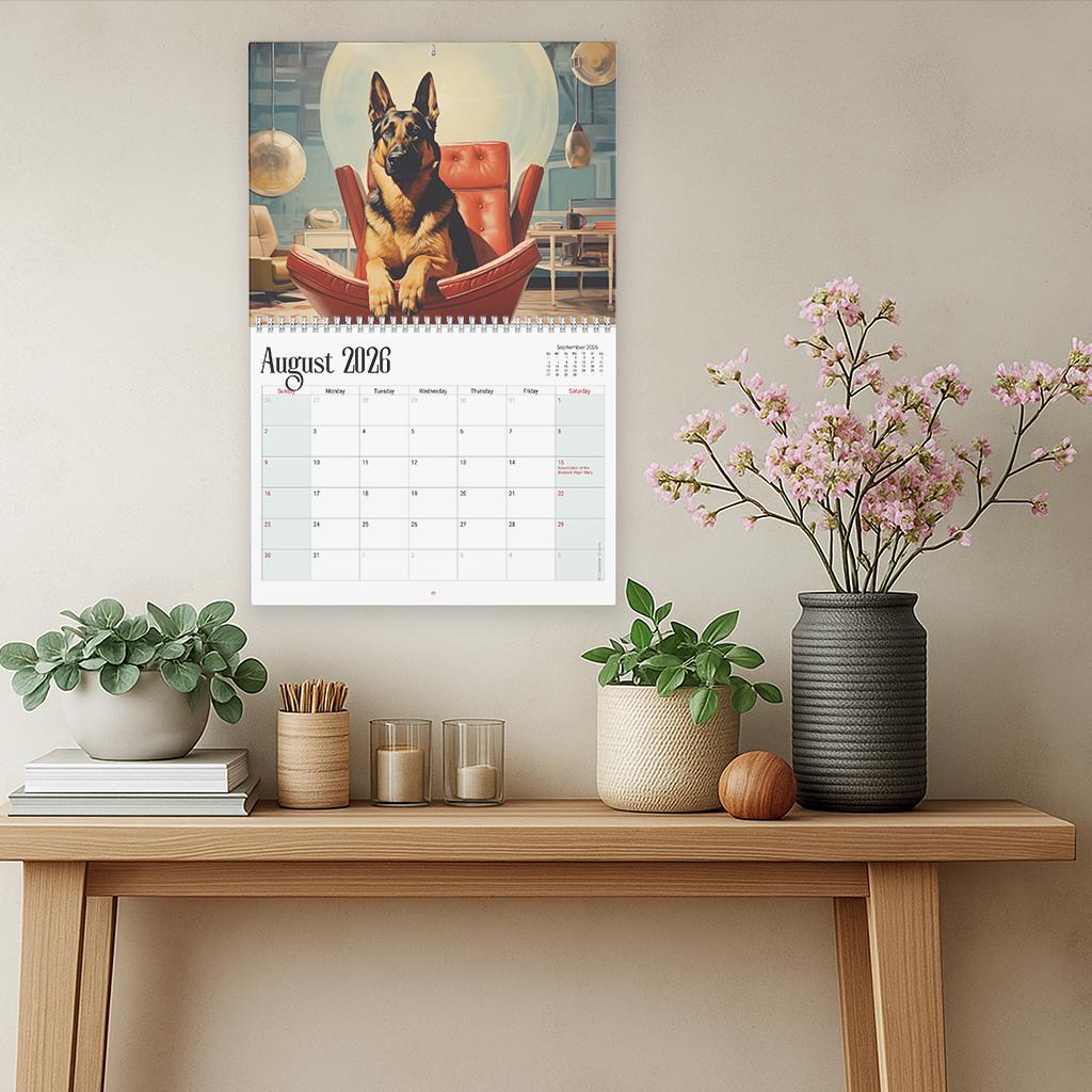 2026 Mid-Century Dog Wall Calendar: Monthly Planner for Pet Lovers, Unique Home Decor Gift