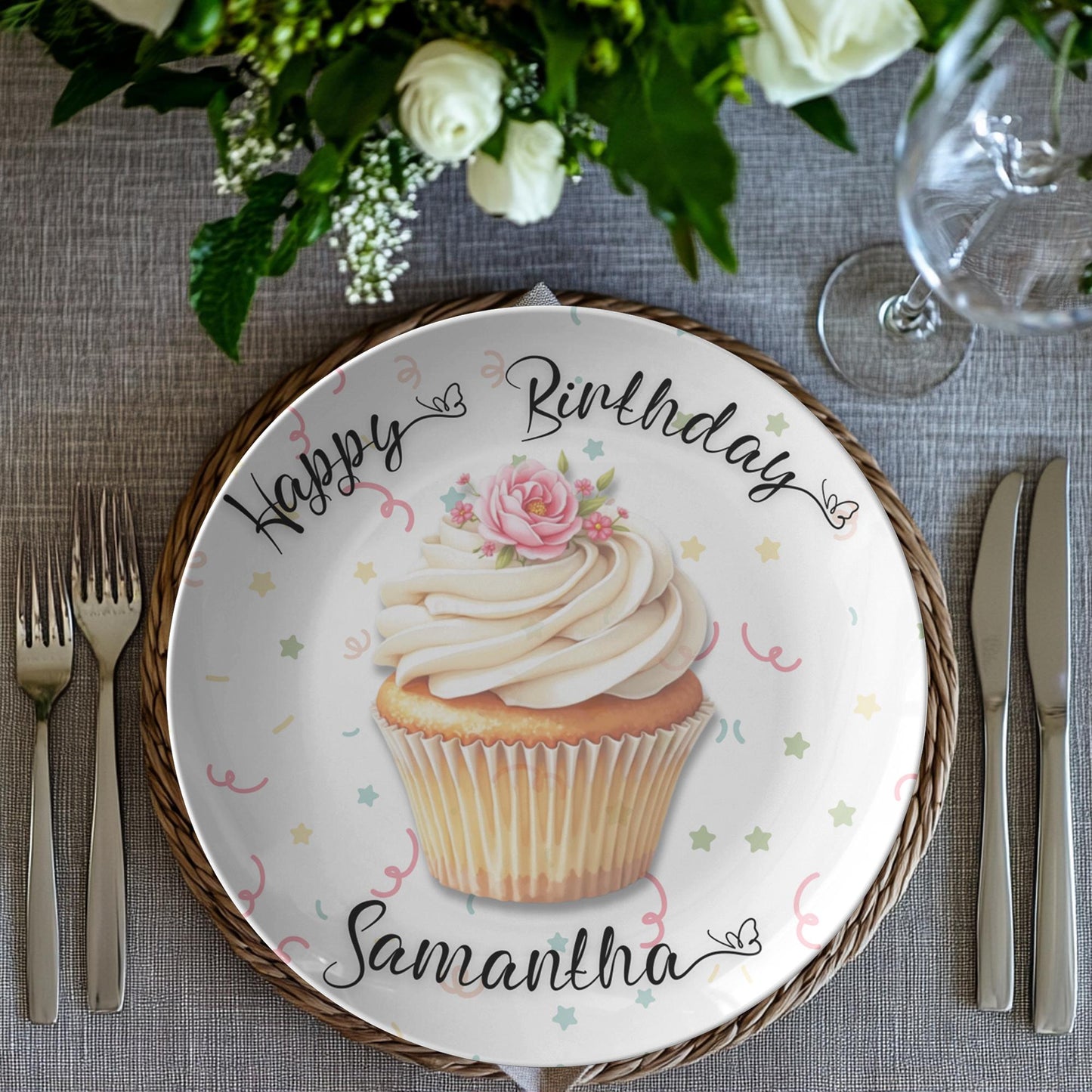 Personalized Cupcake Birthday Plate: Festive Ceramic Dessert Dish for Party Celebrations