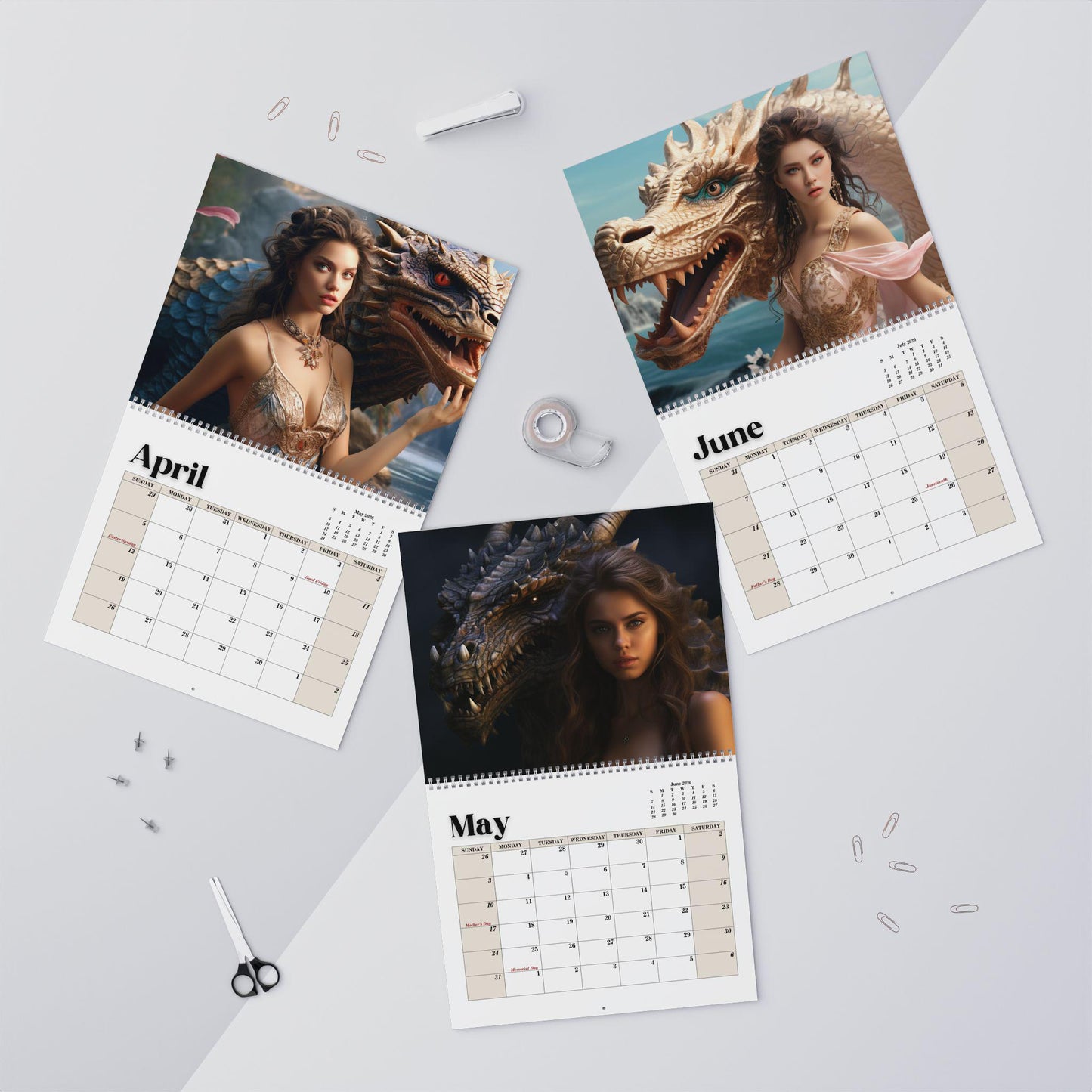 2026 Dragon Fantasy Wall Calendar: Unique Home Decor, Planner & Gift for Mythical Art Lovers