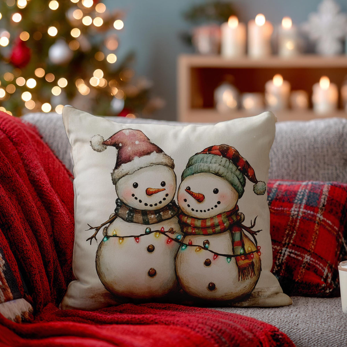 Snowman Pillow, Double-Sided Polyester Christmas Cushion in 4 Sizes