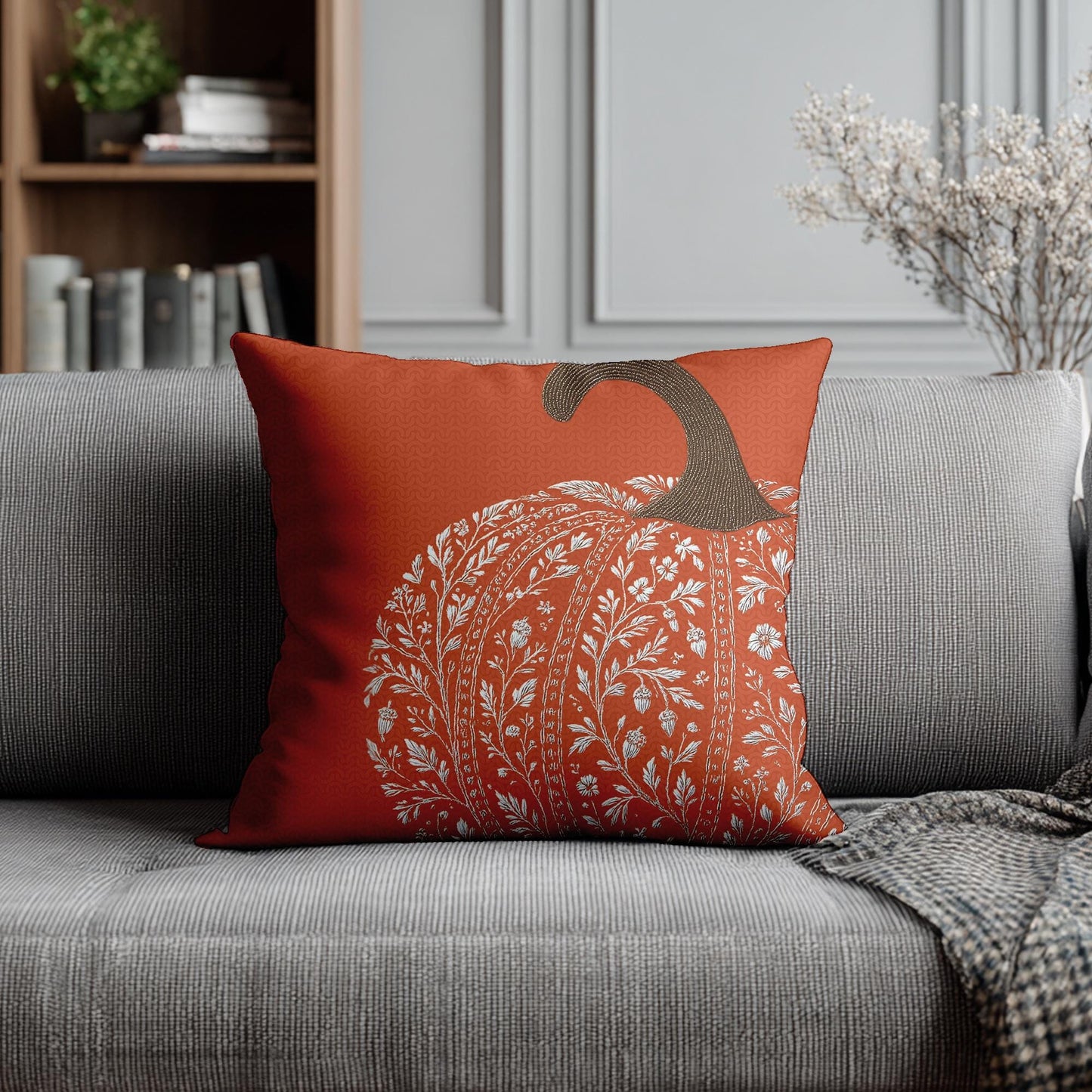 Autumn Pumpkin Square Pillowcase, Faux Suede Double-Sided Print with Concealed Zipper